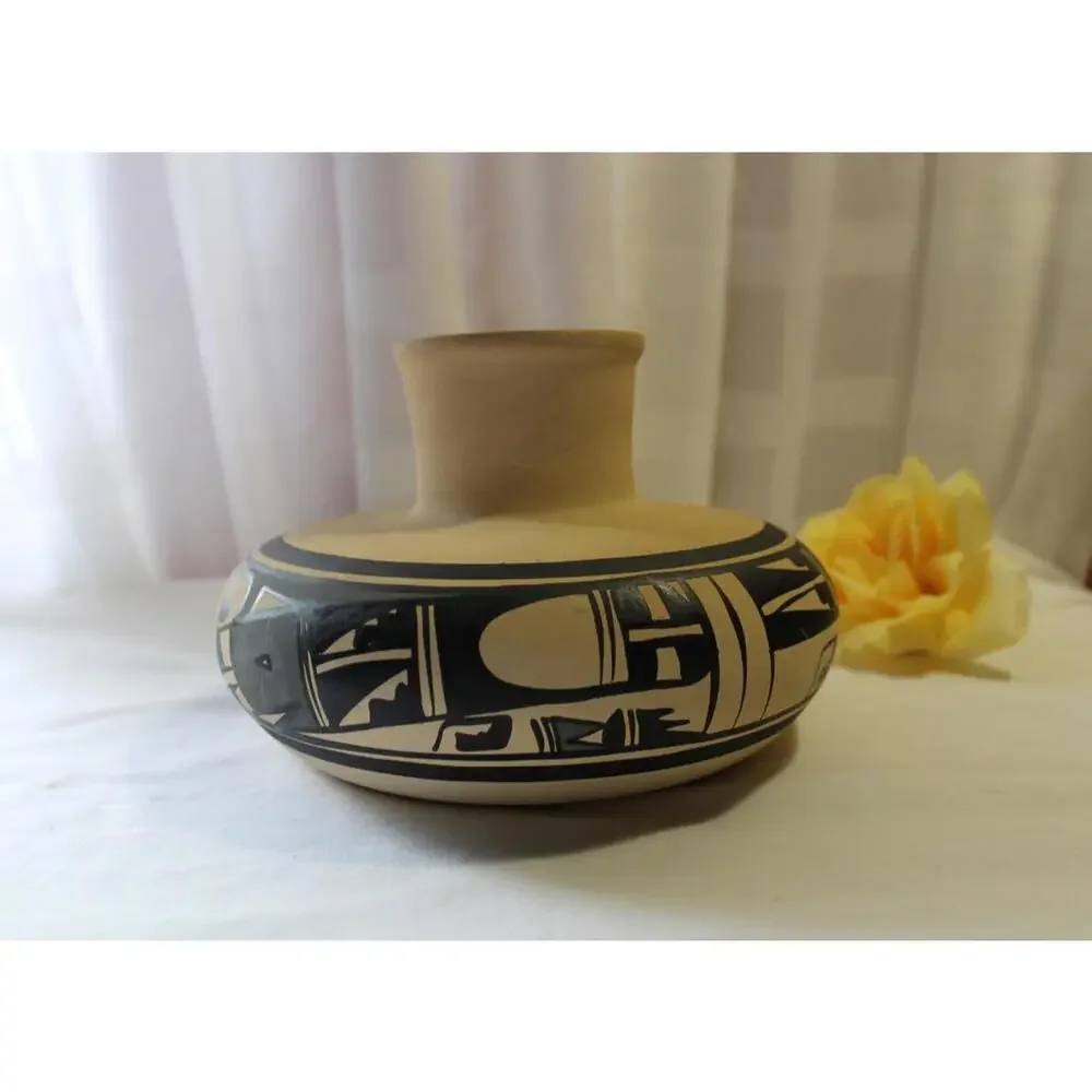 Vintage Mexican Pottery Vase, Clay, Black & Gray, Signed R. Ganan